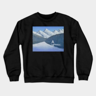 Yacht On Calm Lake - Oil on Board Crewneck Sweatshirt